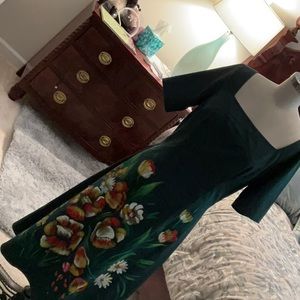 Handmade custom dress with hand painted flowers